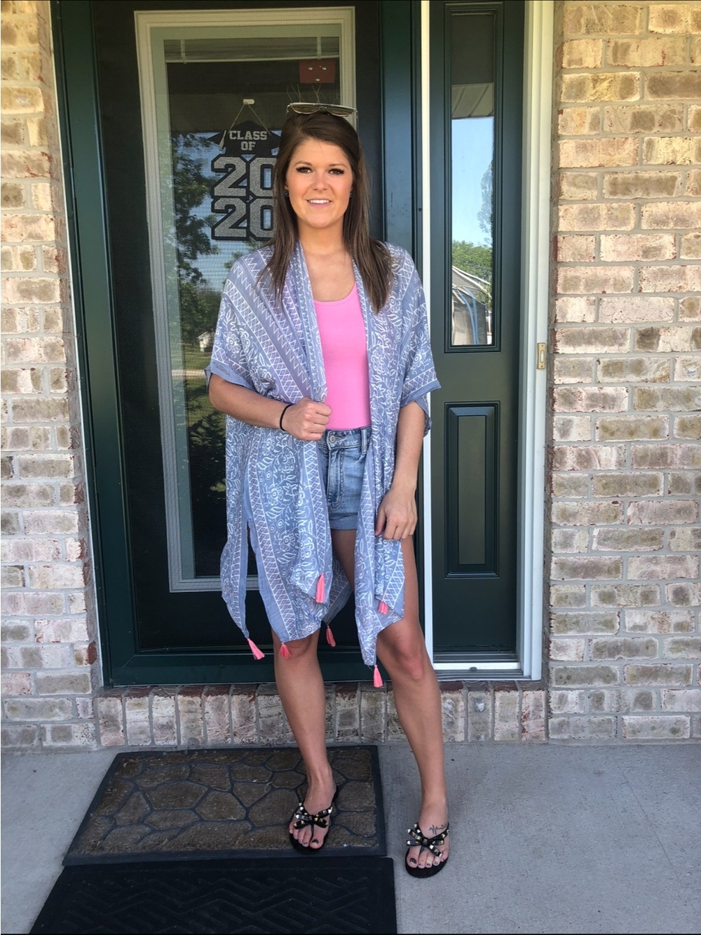 Angie Light Blue Patterned Open Cardigan - Picture 3 of 3